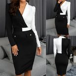 Business Casual Black and White Color Block Dress for Women Elegant Fit and Flare Silhouette Perfect for Autumn Wholesale