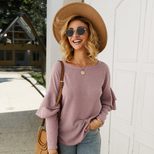 Womens Casual Solid Color T Shirt Knit Fabric Short Sleeve Round Neck Autumn Winter Collection