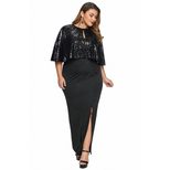Plus Size Sequin Cape Dress Set for Women Long Sleeve Open Slit Elegant Evening Wear