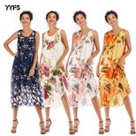 Womens Beach Dress Sleeveless Round Neck Floral Print Flowy Chiffon Summer Casual Wear Wholesale