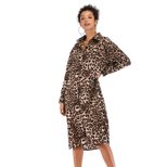 Womens Autumn Dress Long Sleeve Button Down Sexy Leopard Print Slim Fit Split Hem Casual or Part