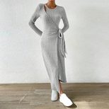 Knitted Grey Dress Irregular Hem Long Silhouette Autumn Winter Style Wholesale Womens Fashion Ap