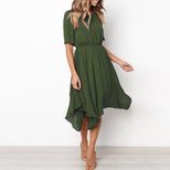 Irregular Hem Waist Defined Short Sleeve Dress for Women Casual Spring Autumn Wear Available in Multiple Sizes Wholesale