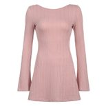 Womens Long Sleeve Knit Dress U Neck Backless Slim Fit Solid Color Autumn Casual Wear