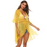 Sheer Loose Fit Ruffled Sleeve Beach Cover Up Adjustable Tie Sun Protection Lightweight Fabric S
