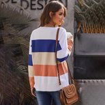 Color Block Sweater for Women Round Neck Long Sleeve Knit Fabric Autumn Winter Casual Wear Whole