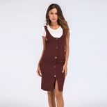 Knitted Midi Dress Adjustable Straps Button Detail Side Slit Bodycon Fit Casual Wear Spring Summ