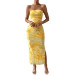 Floral Print Mesh Dress High Waist Bodycon Fit Slit Design Spring Summer Fashion Wholesale Avail