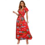 Bohemian Floral Maxi Dress for Women V Neck Tie Detail Lightweight Summer Fabric