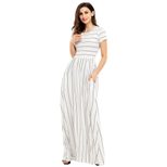 Bohemian Maxi Dress Short Sleeve Round Neck Striped Knit Casual Summer Wear Wholesale Available