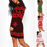 Fashionable Long Sleeve Womens Dress Christmas Print Autumn Winter Style Perfect for Holiday Par