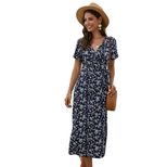 Floral Print Short Sleeve Dress for Women Slim Fit Summer Casual Wear bulk order