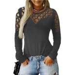 Lace Hollow Out Long Sleeve T Shirt Rhinestone Embellished Autumn Winter Fashion Wholesale Avail