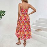 Casual Floral Print Midi Dress Summer Square Neck Spaghetti Straps Side Slit Vacation Wear Whole