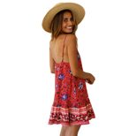 A Line Mini Dress Sleeveless V Neck Floral Print Summer Casual Wear factory direct