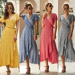 Floral Print Summer Dress for Women Casual Fit Short Sleeve Round Neck Lightweight Fabric