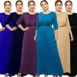 Plus Size Womens Casual Dress with Belt Round Neck Short Sleeve Comfortable Fabric Evening Wear