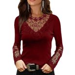 Lace Trim Deep V Neck Long Sleeve T Shirt for Women Slim Fit Casual Wear Available in Multiple Sizes Wholesale