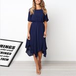 Irregular Hem Waist Defined Short Sleeve Dress for Women Casual Spring Autumn Wear Available in Multiple Sizes Wholesale