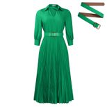 V Neck Long Sleeve Dress Solid Color Pleated Design Flowy Skirt Spring Fashion for Women Wholesa