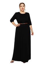 Plus Size Womens Casual Dress with Belt Round Neck Short Sleeve Comfortable Fabric Evening Wear