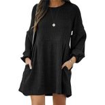 Womens Knit Long Sleeve Dress Ribbed Cotton Blend Short Length Autumn Winter Style Wholesale Ava