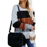 Color Block Sweater for Women Round Neck Long Sleeve Knit Fabric Autumn Winter Casual Wear Whole