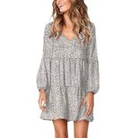 Leopard Print Long Sleeve Knee Length Dress Ruffled Hem Loose Fit Winter Style Wholesale Availab