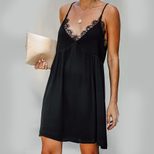 Knee Length Mini Dress V Neck Sleeveless Lace Trim Elegant Design Perfect for Parties and Specia