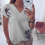 V Neck Short Sleeve Printed T Shirt for Women Casual Style Summer Wear OEM ODM service