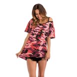 Camo Off Shoulder T Shirt Short Sleeve Loose Fit Plus Size Casual Wear for Women Wholesale Avail
