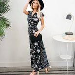 Womens Short Sleeve V Neck Irregular Floral Print Dress Trendy Design Comfortable Fabric Perfect
