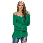Womens Winter Thick Knit Sweater V Neck Long Sleeve Loose Fit Casual Wear Ready to Ship factory