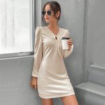 Elegant A Line Dress Puff Sleeve Long Sleeve V Neck Ruched Bodice Hollow Out Design Perfect for