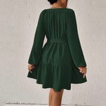 Casual Long Sleeve Ruffle Hem Dress Loose Fit Waist Defining Elegant Style Spring Summer Collect
