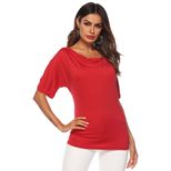 Plain Color Short Sleeve T Shirt Round Neck Off Shoulder Casual Style Perfect for Summer Wear Wh