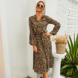 Leopard Print Long Sleeve Midi Dress for Women Casual Spring Summer Style Low MOQ