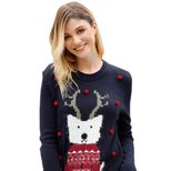 Womens Christmas Cartoon Reindeer Sweater Autumn Winter Round Neck Knitted Casual Style Wholesal