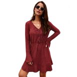 Fashionable Womens Dress Original Design Solid Color Long Sleeve Autumn Winter Collection Wholes