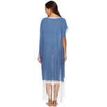 Bohemian Crochet Patchwork Maxi Dress Loose Fit Short Sleeve V Neck Tassel Detail Beachwear for