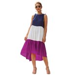 Colorful Summer Womens Patchwork Dress Casual Fit Short Sleeve Round Neck Lightweight Fabric