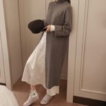 High Neck Long Sweater Dress High Waist Split Design Fashionable Style Autumn Wear for Women Who