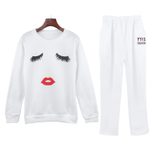 Womens Casual Sports Set Deer Print Pullover Sweatshirt and Fleece Lined Pants Fall Winter Collection