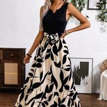 Elegant Color Block Sleeveless A Line Dress for Women V Neck Geometric Pattern Spring Summer Collection