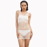 Sheer Fishnet Dress Sexy Hollow Out Design Adjustable Straps Lightweight Fabric Nightclub or Lin