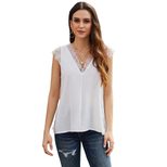 European Style V Neck Short Sleeve Lace Print Reversible Top Loose Fit Solid Color Versatile Wea