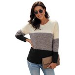 Womens Color Block Knit Sweater Round Neck Long Sleeve Cozy Fabric Winter Casual Wear Wholesale