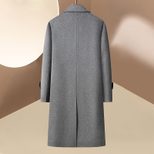 Mens Wool Blend Double Breasted Overcoat Stylish Long Casual Suit Jacket Perfect for Middle Aged