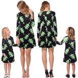 Family Matching Christmas Dresses Long Sleeve Round Neck Printed Casual Autumn Winter Style Whol