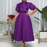 Plus Size Womens Summer Dress Solid Color Bow Tie Flared Skirt Elegant Party Wear Wholesale Avai